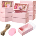 50 Sets Gift Boxes Kraft with Tags, 6.3 x 3.5 x 2 Inch, Pink
