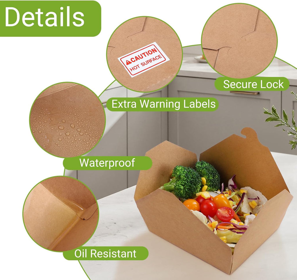 50 Pack Kraft Take Out Food Boxes, 36OZ Paper To Go Boxes