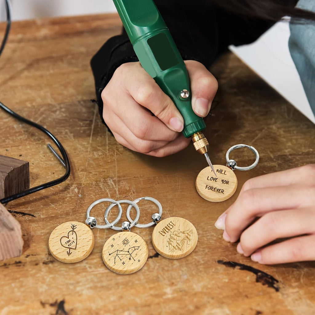 50 Pieces Wood Keychain Blanks, Round | Unfinished Wood Key Chain Crafts with Rings, Laser Engraving Blanks Key Tag