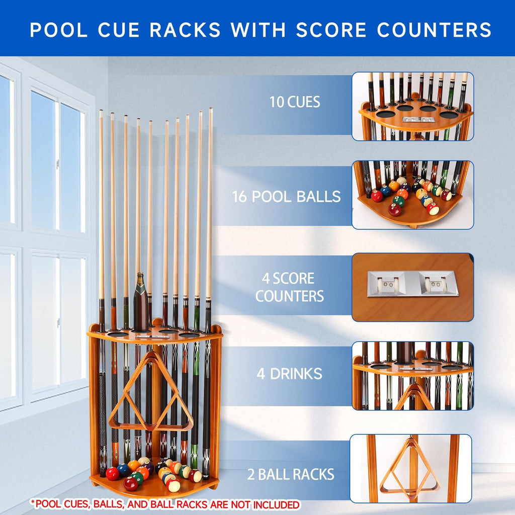 GSE Corner-Style Floor Stand Billiard Pool Cue Racks with Score Counters | Holds Pool Cue Sticks, Full Set of Balls