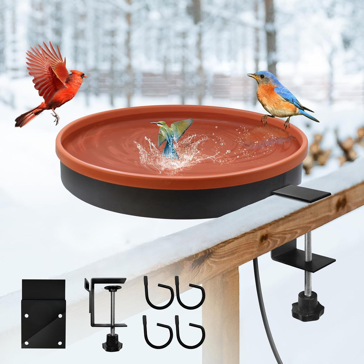 Heated Bird Bath for Outdoors for Winter, 3 Easy Ways to Mount Detachable Bird Bath Bowl, 75W Heated Bird Baths with