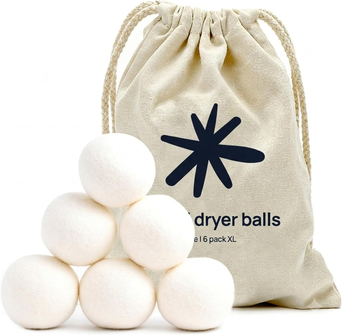 Wool Dryer Balls Laundry Reusable - 6 Pack XL - 100% New Zealand Wool