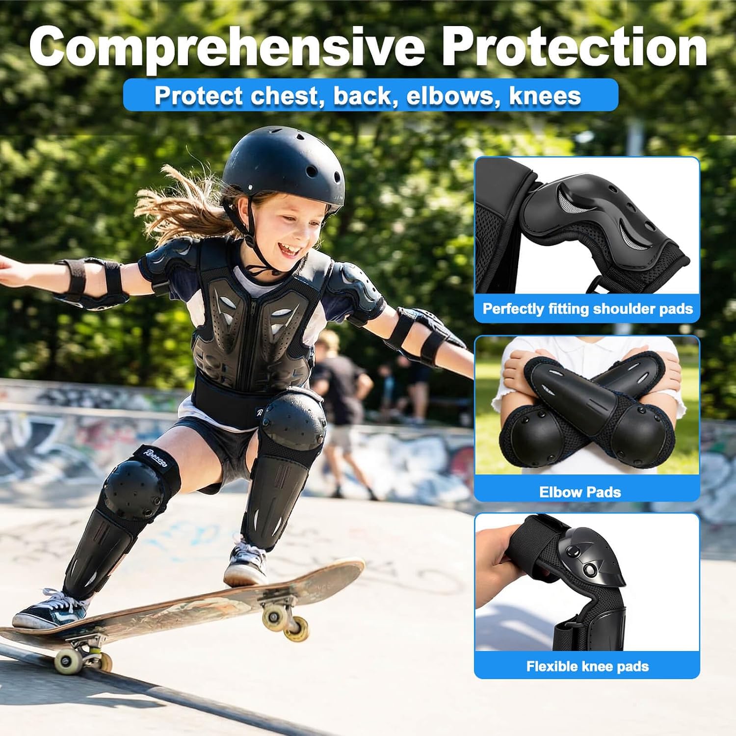 Kids Teenager Motorcycle Armor Vest Suit, Chest Protector Dirt Bike Gear, Motocross Jakckets with Knee Elbow Pads