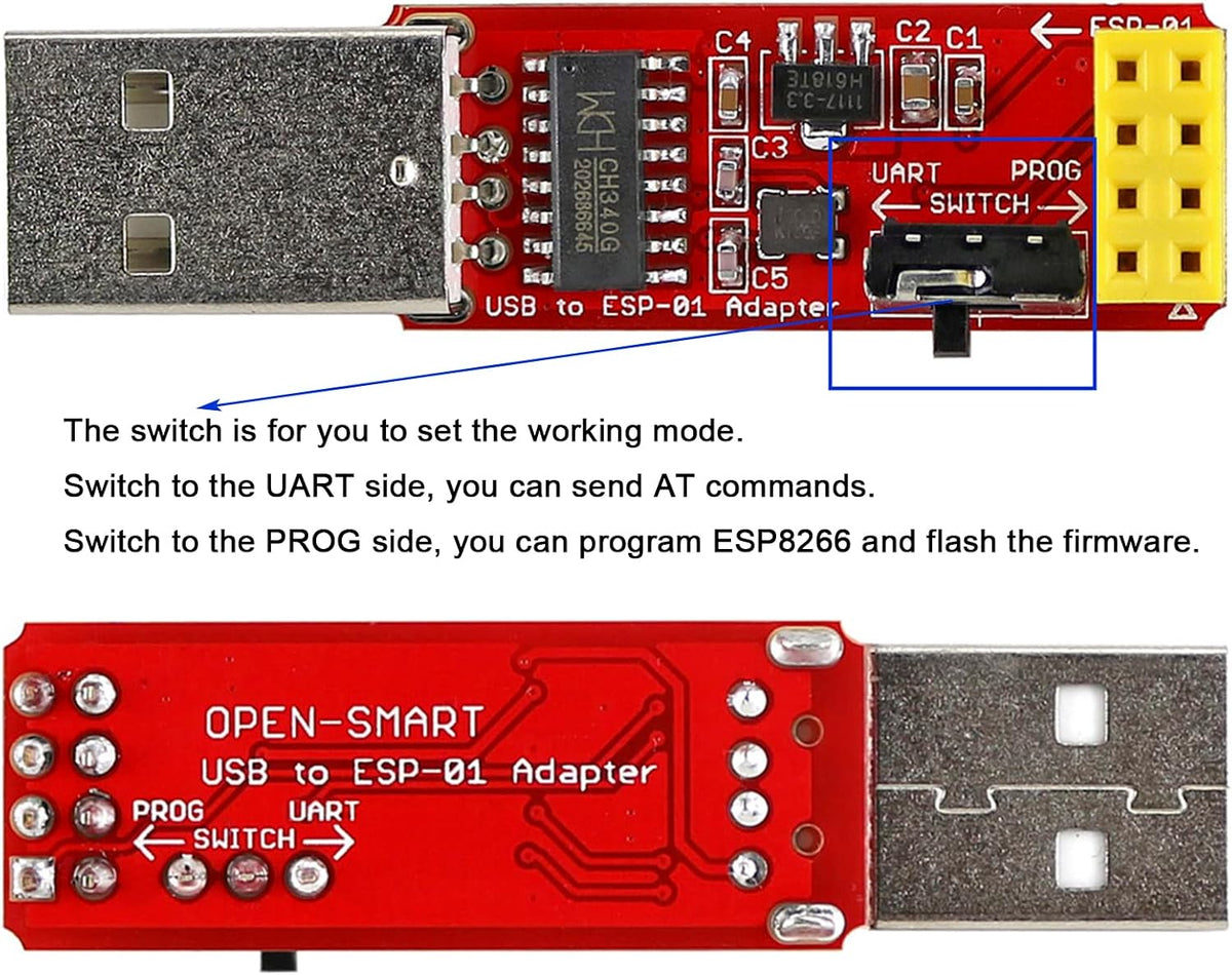 ESP-01S Programmer ESP8266 WiFi Module USB to ESP-01 Adapter CH340G Wireless Driver 4.5V - 5.5V