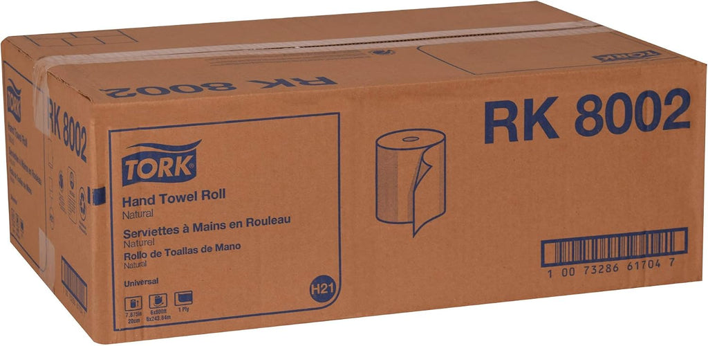 Natural Paper Hand Towel Roll H21, 6 Rolls x 800 Ft, RK8002