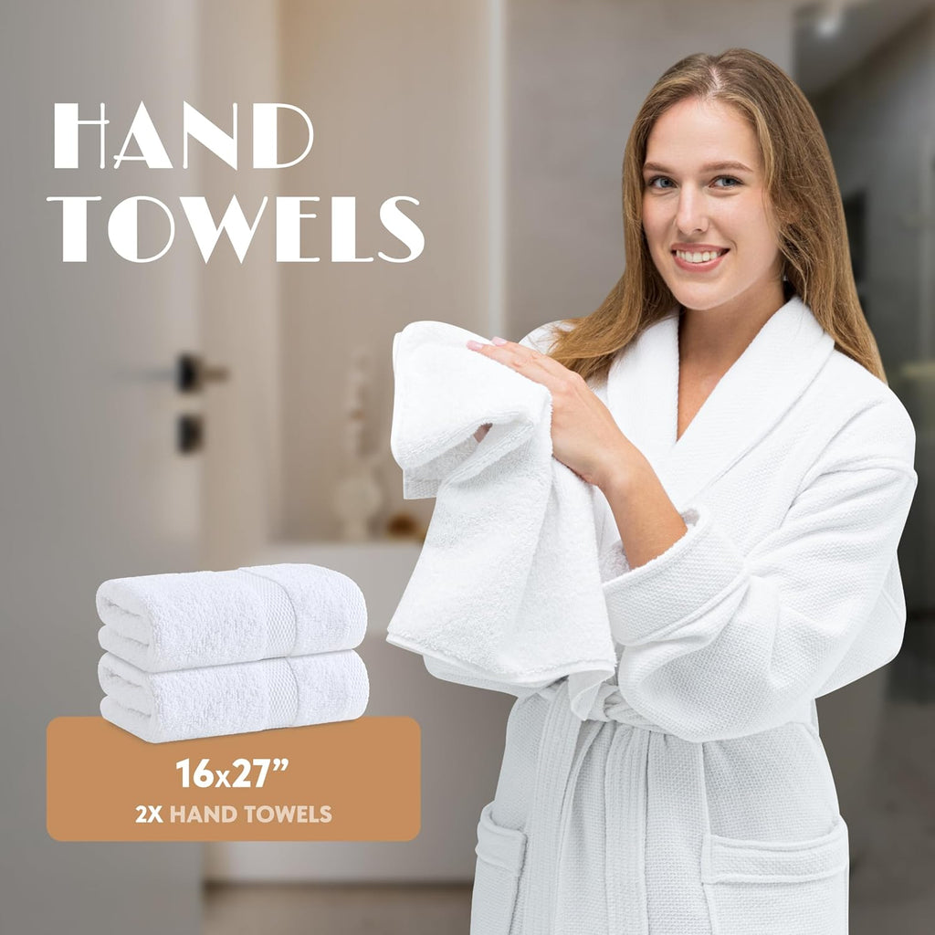White Bath Towel Set of 6 - 100% Cotton Highly Absorbent Towels for Bathroom, 2 Luxury Bath Towels 650GSM, 2 Hand