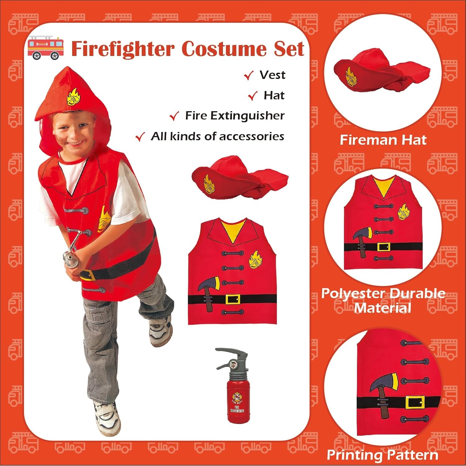 6 Sets Dress Up Trunk for Kids, Pretend Halloween Costumes includes Fireman/Doctor/Police/Pirate/Workerman/Chef