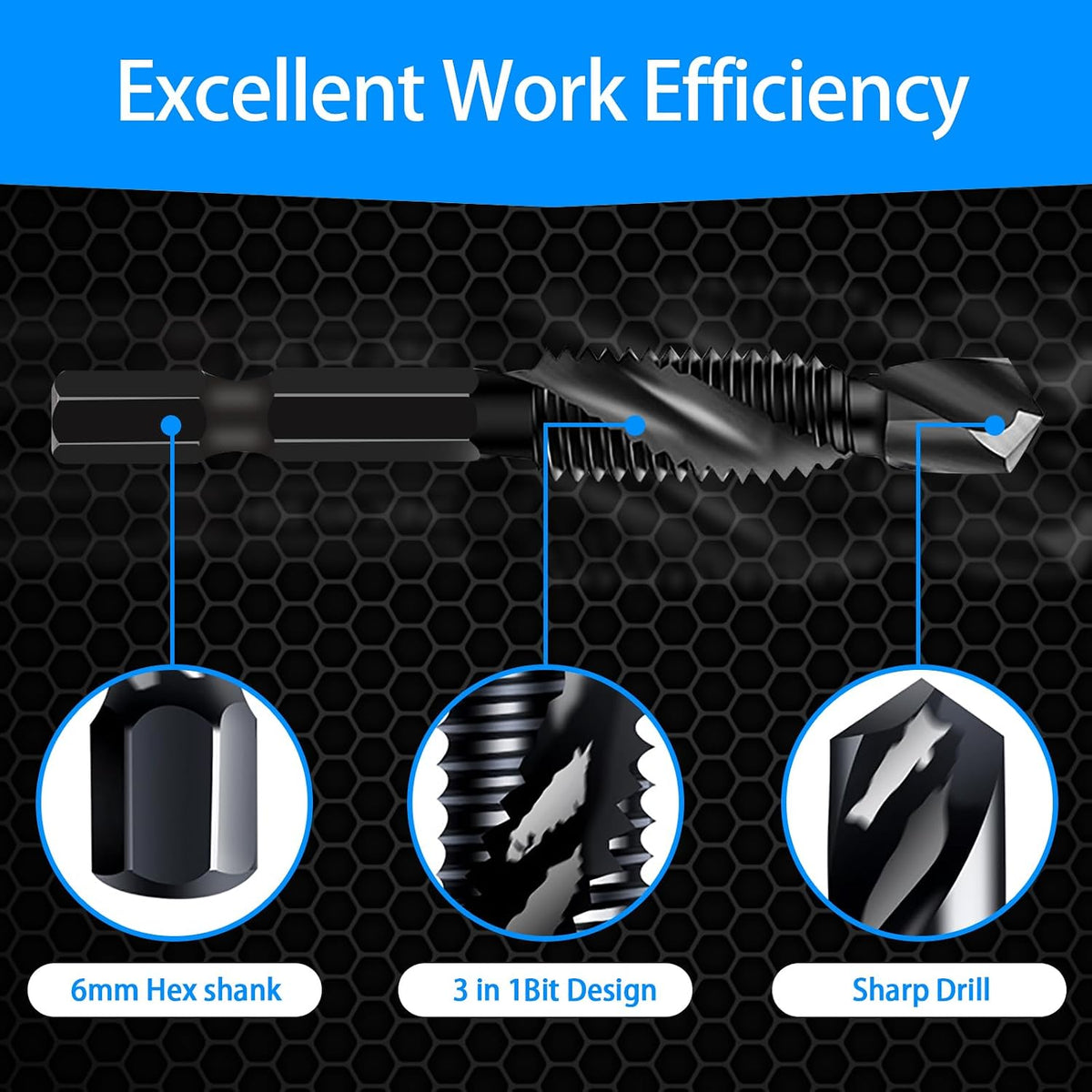 DKIBBITH 6 Packs M3 Combination Drill & Taps Bit Set, Screw Tapping Threading Tools in Size M3*0.5 with Anti-Rust Black Coating, 1/4" Hex Shank and Storage Case