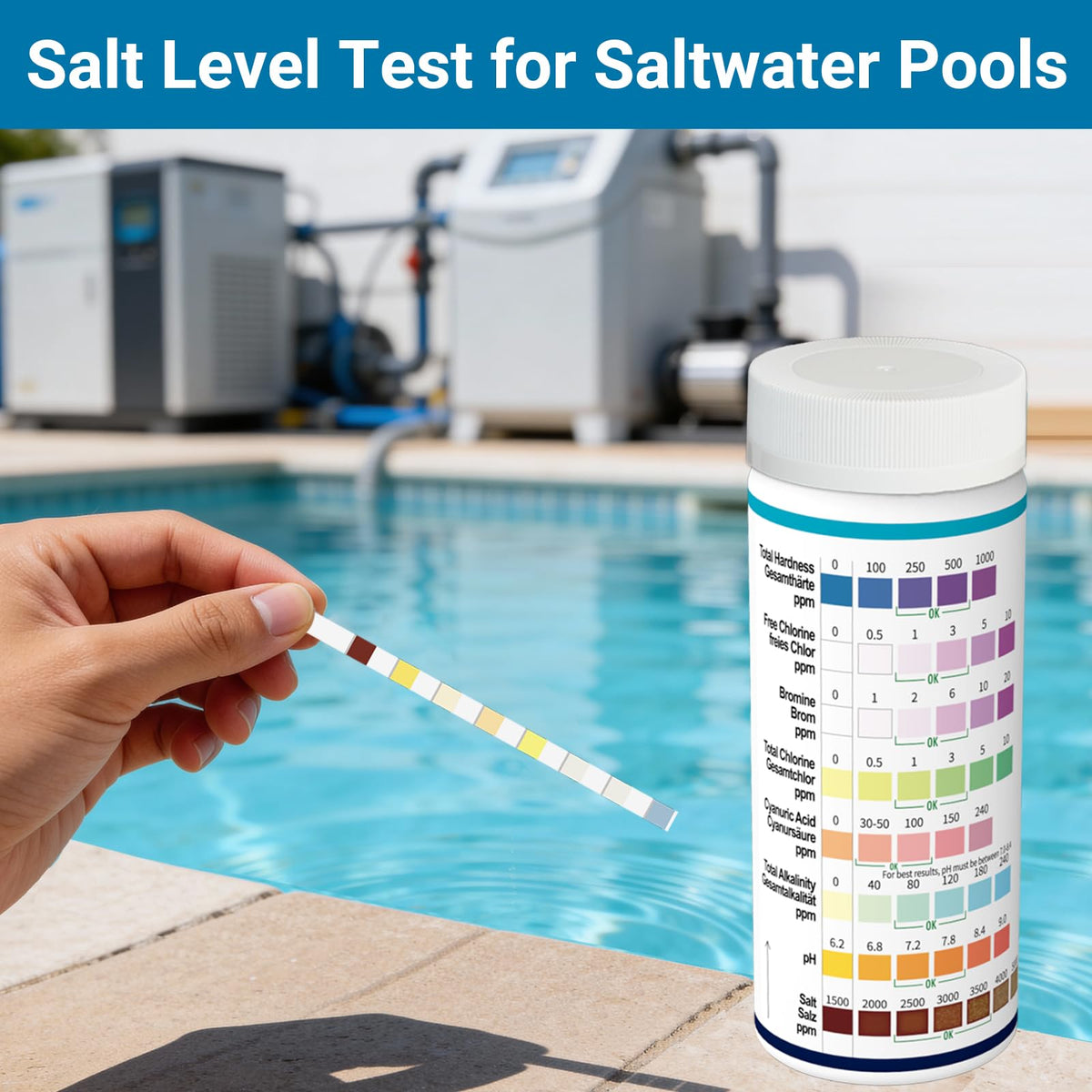 8-Way Pool Test Strips -150 CT Pool Salt Test Strips for Hot tub and Spa