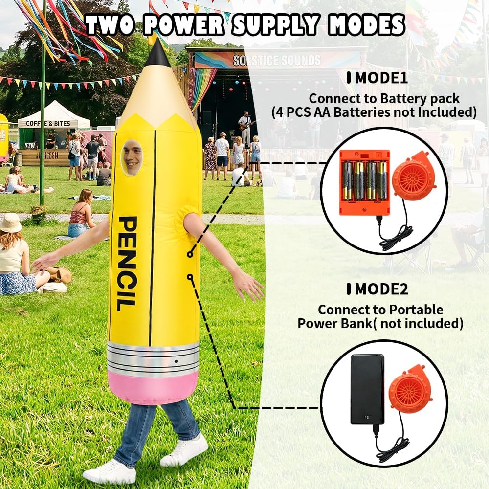 Pencil Inflatable Costume for Adult, Full Body Halloween Pencil Costumes, Blow up Stationery Suits