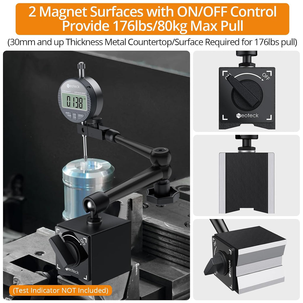 Neoteck 176lbs/80kg Magnetic Base Stand for Dial Indicator,Flexible Arm