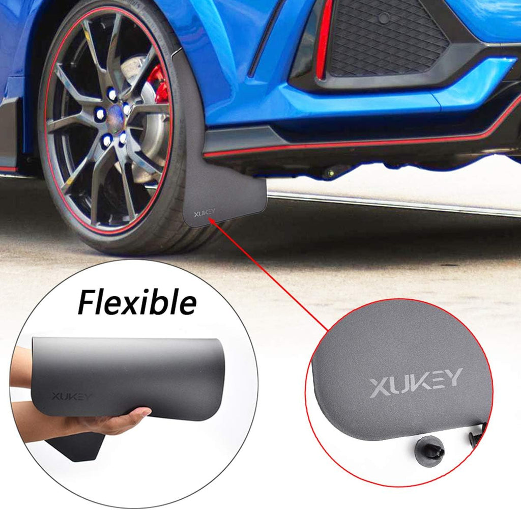 Universal Mud Flaps, Front and Rear Deluxe Molded Black Splash Guards, PP+TPO Plastic, 4-Pack Set with Screw Fixings