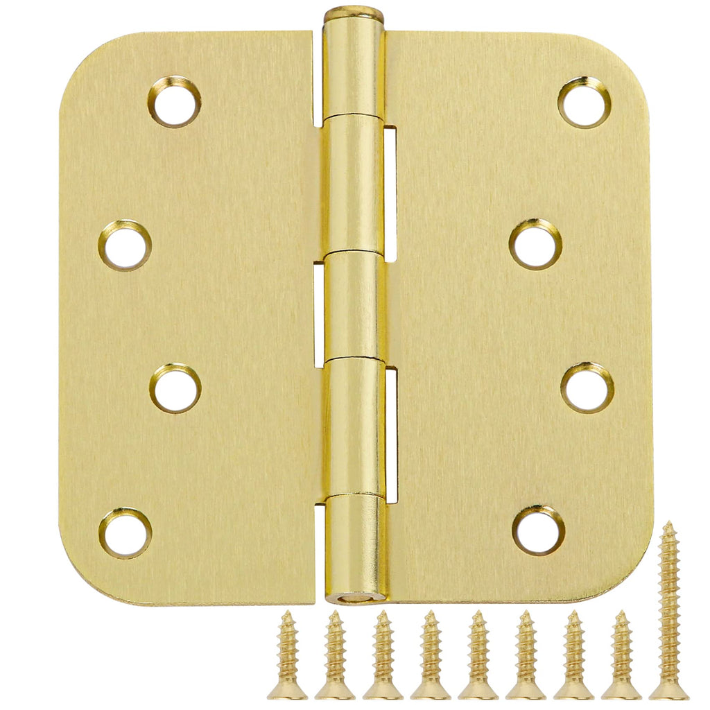 3 Pack Interior Door Hinges 4 Inch Brushed Brass 5/8" Radius Gold