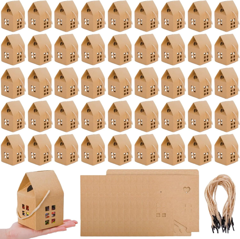 50 Pack House Shaped Gift Boxes, 3.2'' x 3.2'' x 5''
