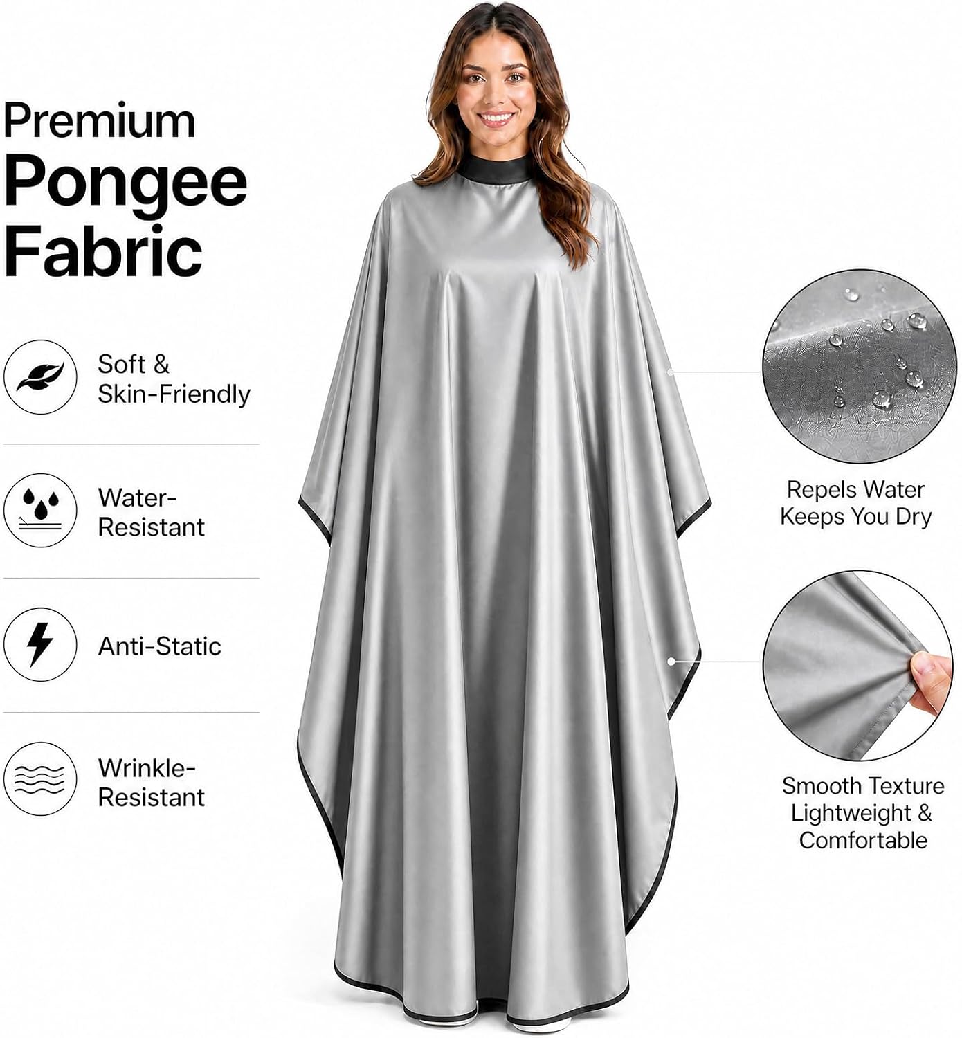 Professional Salon Barber Cape, Waterproof Polyester Hair Cutting Cape, Silicone Neckline, Snap Button Colla, Extra