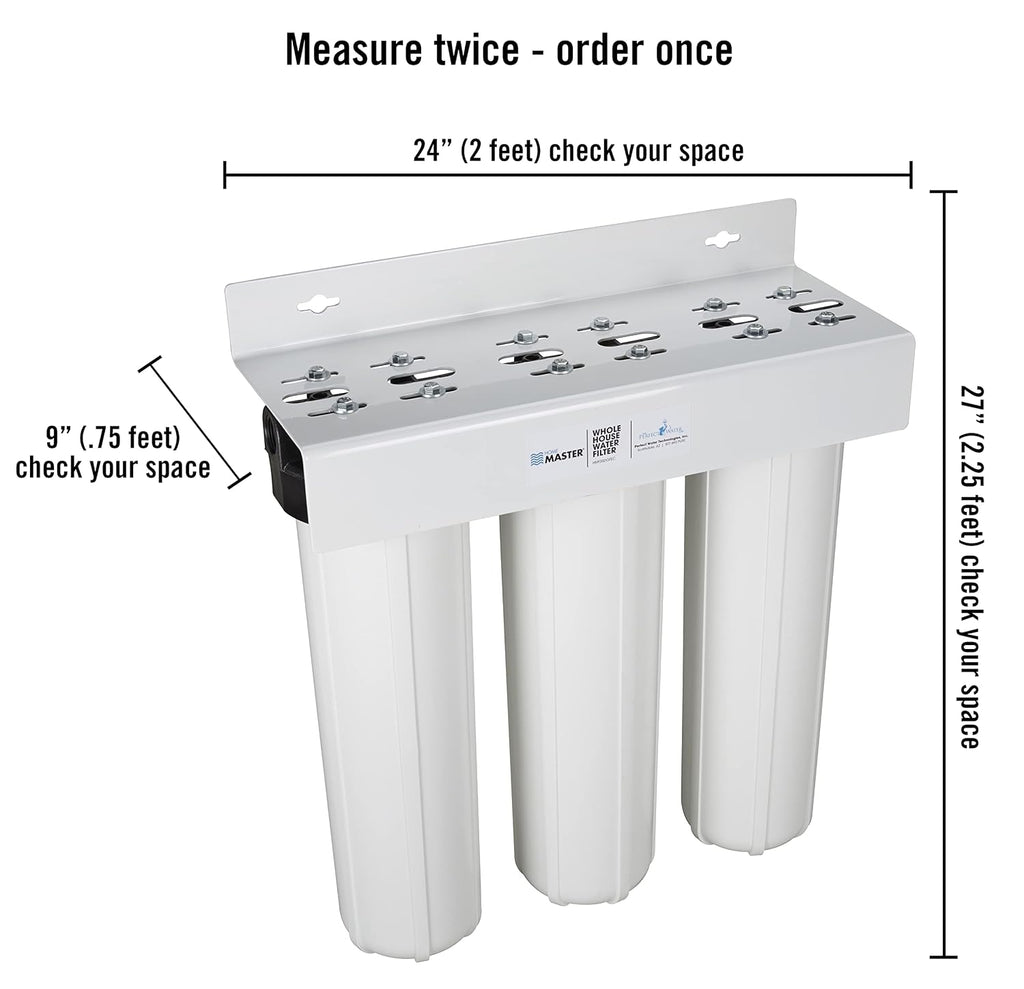 Whole House Three Stage Water Filtration System with Fine Sediment, Iron and Carbon, Blue