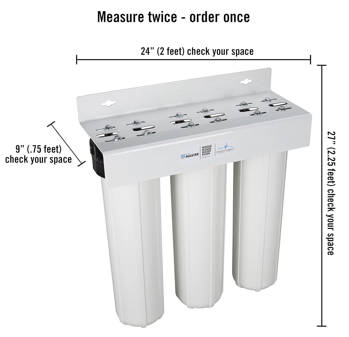 Whole House Three Stage Water Filtration System with Fine Sediment, Iron and Carbon, Blue
