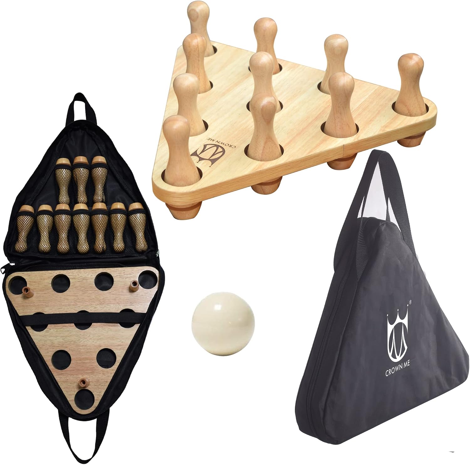 Shuffleboard Bowling Pin Set with 10 Pcs Bowling Pins Durabel Triangular Pinsetter Resin Bowling Ball and Carrying Bag