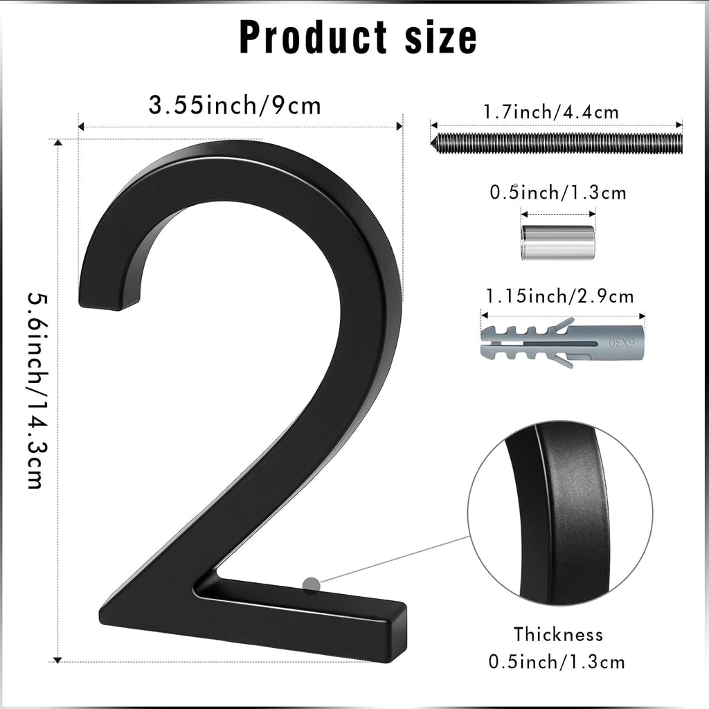 5.6-Inch Matte Black Floating House Numbers for Outside, Rustproof Zinc Alloy Metal Address Number Sign, Modern