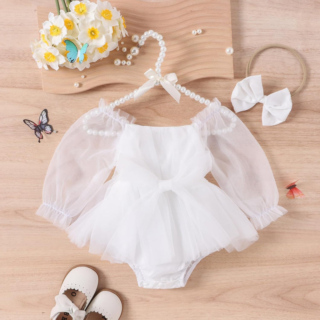 Newborn Baby Girl Romper Dress Flower Embroidery Tutu Princess Long Sleeve One-Piece Bodysuit Cake Smash Outfit