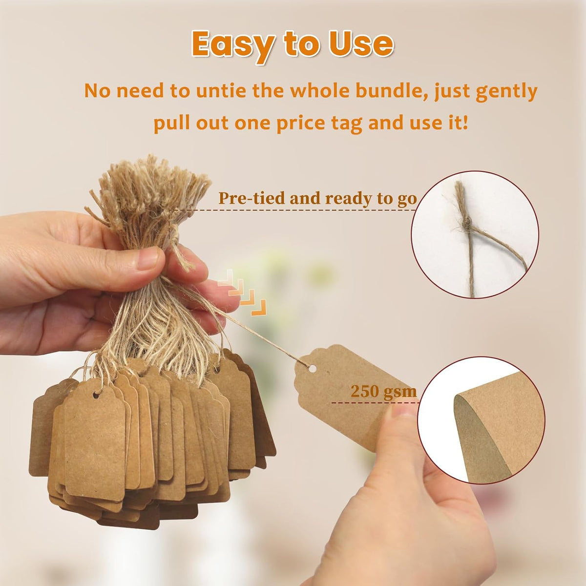 Brown Price Tags with String 1000 PCS, 1.375 x 2.125 Inches
