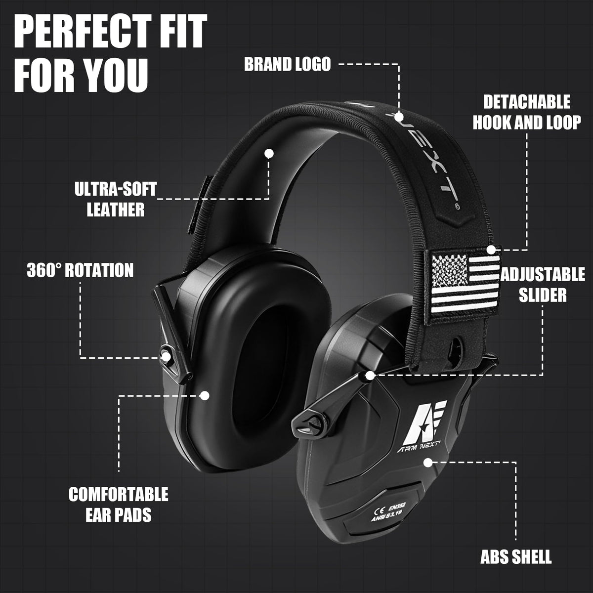 Noise Reduction Ear Muffs,Foldable Shooting Ear Protection,BLACK