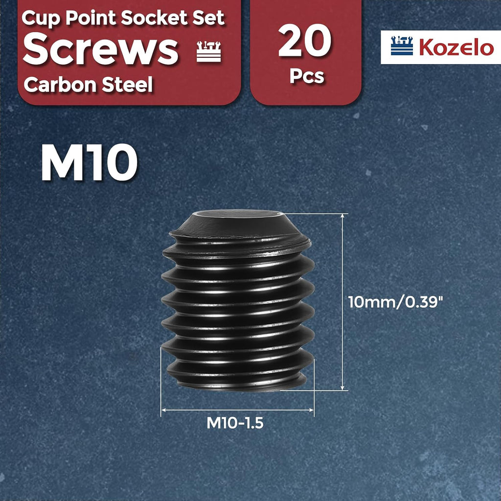 20Pcs Cup Point Socket Set Screws-M10-1.5x10 Carbon Steel