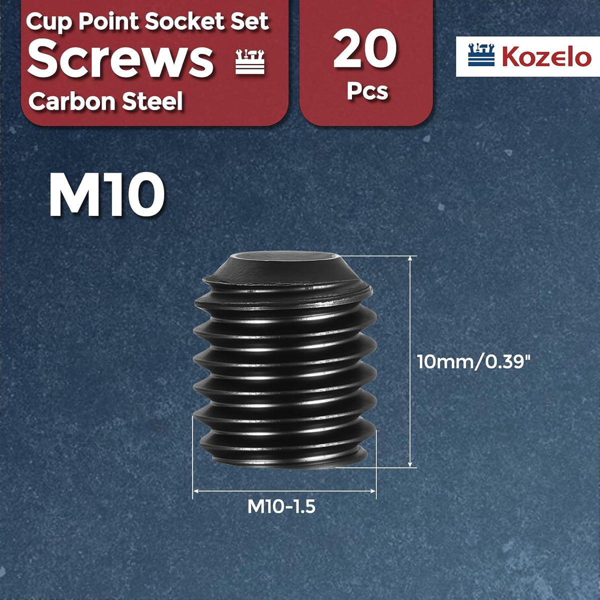 20Pcs Cup Point Socket Set Screws-M10-1.5x10 Carbon Steel