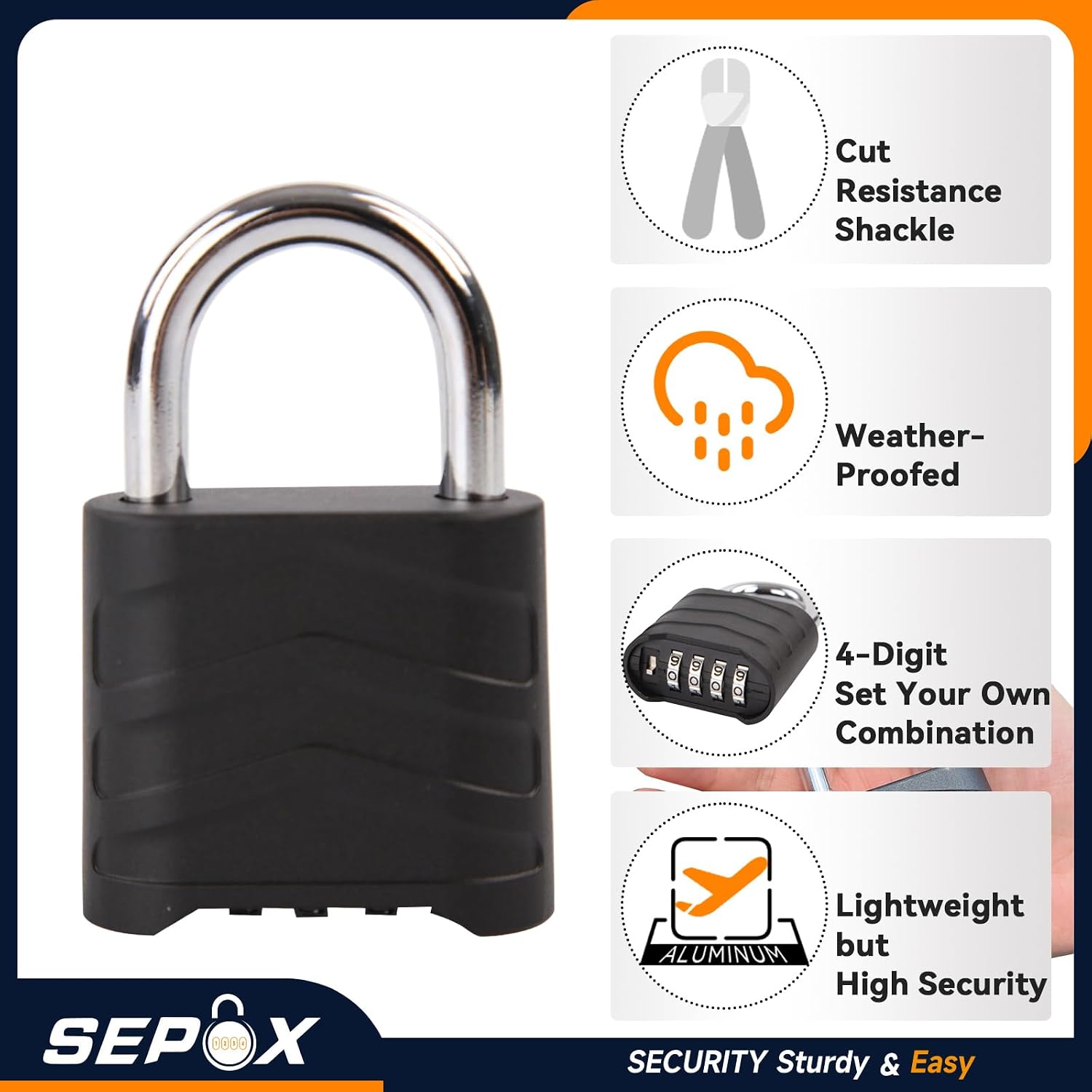 Combination Padlock Bundle – 2 Extra Long Shackle + 10 55mm Weatherproof Uncuttable for Home/Warehouse