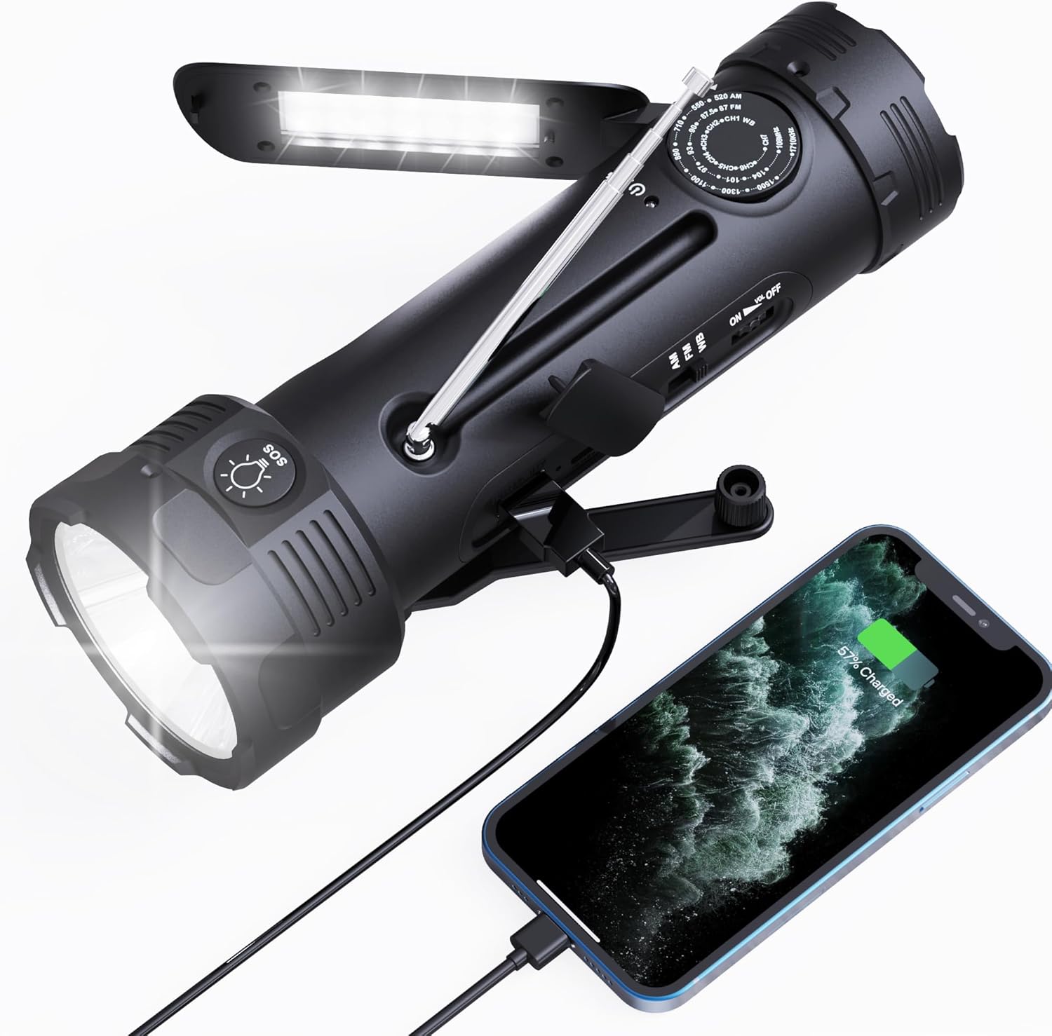 NOAA Emergency Weather Radio, Portable Solar Hand Crank Flashlight Radio | AM FM Battery Powered Radio with NOAA