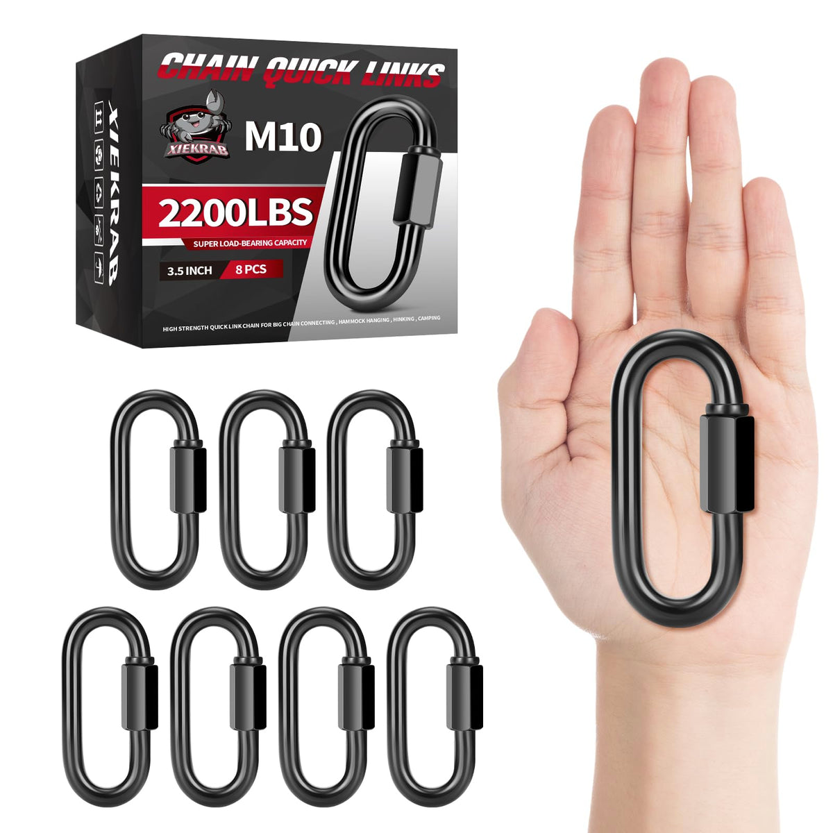 8 Pack M10 Chain Links, 3.5 in Quick Link Connectors, 2200 lb Capacity