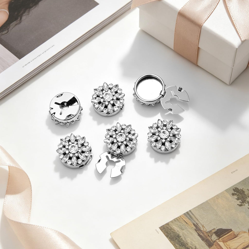 6Pcs Rhinestone Button Covers, Detachable Crystal Embellishment