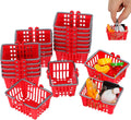 20pcs Mini Shopping Baskets, Plastic Grocery Baskets with Handles | Red Mini baskets for kids pretend play, dollhouse