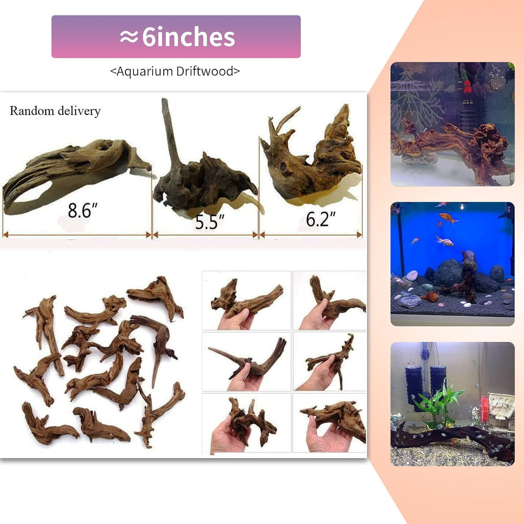 5 Pcs Driftwood Branches 5.5"-8.6" Aquarium Wood Decoration