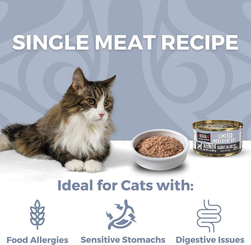 Limited Ingredient Diet Rabbit Pate Wet Cat Food, Novel Protein