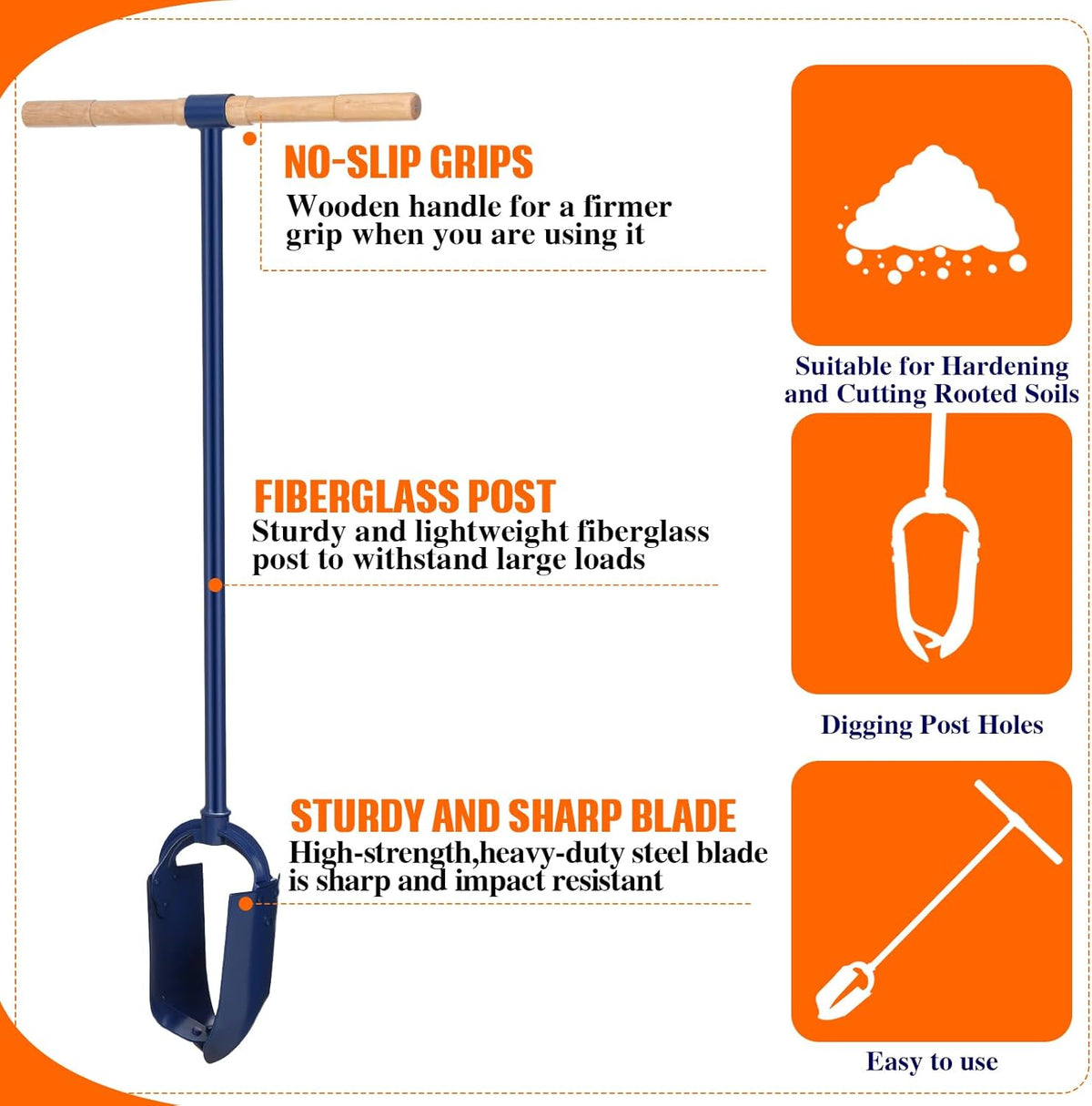 Hand Auger Post Hole Digger 6"x 46" with Non-Slip Hardwood T Handle Adjustable Industrial Auger Large Garden Auger