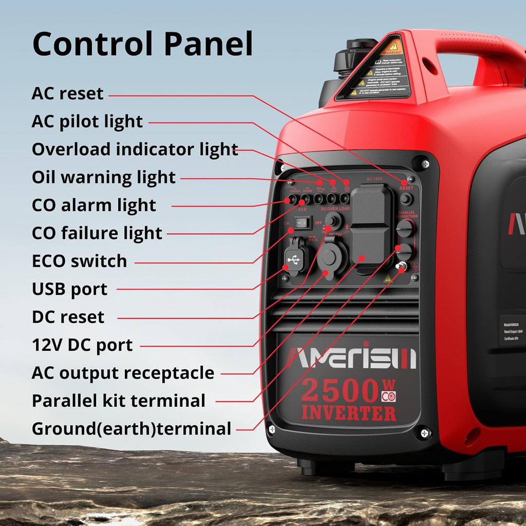 2500W Gas Inverter Generator,Portable Generator with CO Sensor | Super Quiet Lightweight Design,EPA Compliant