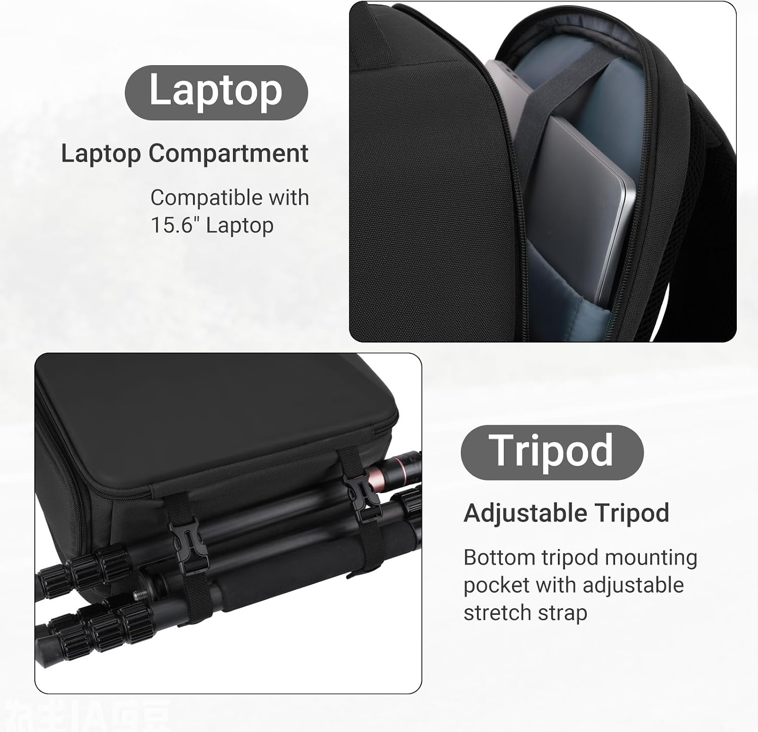 Camera Backpack,Photography Camera Bag with Lens Pouch,Black | DSLR/SLR/Mirrorless Waterproof Hardshell Case, Tripod