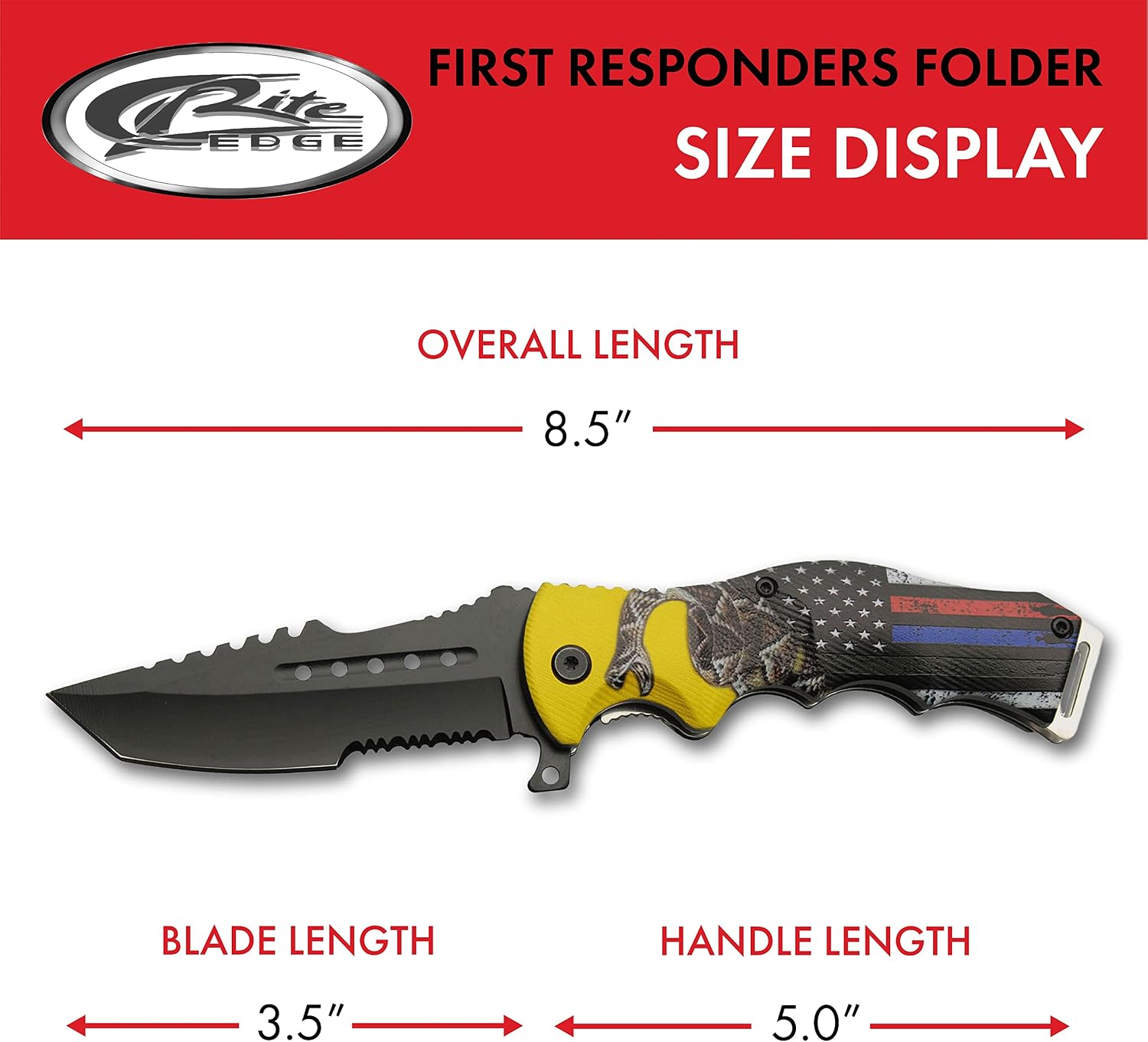 Supplies 8.5” First Responders Folding Knife – Assisted Open Tanto-Point EDC Utility Knife with Liner Lock, Serrated
