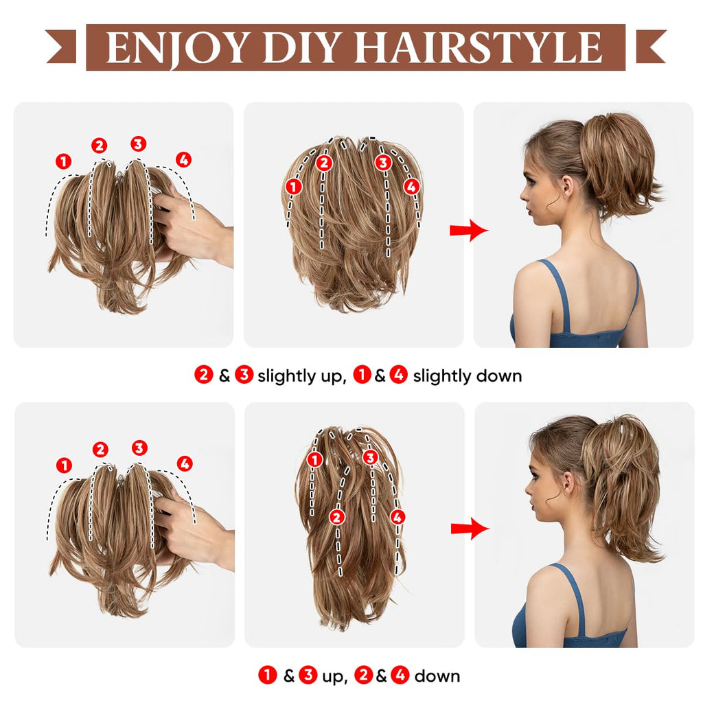 Claw Clip Short Ponytail Hair Extensions DIY Bendable Metals Messy Bun Hair Piece for Wonen Straight Synthetic Fake