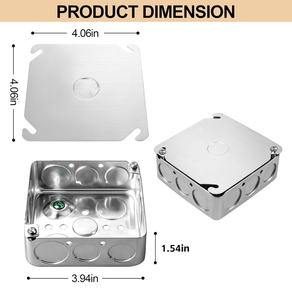 1-Pack 4" Square Electrical Box with Cover - Galvanized Steel Junction Box