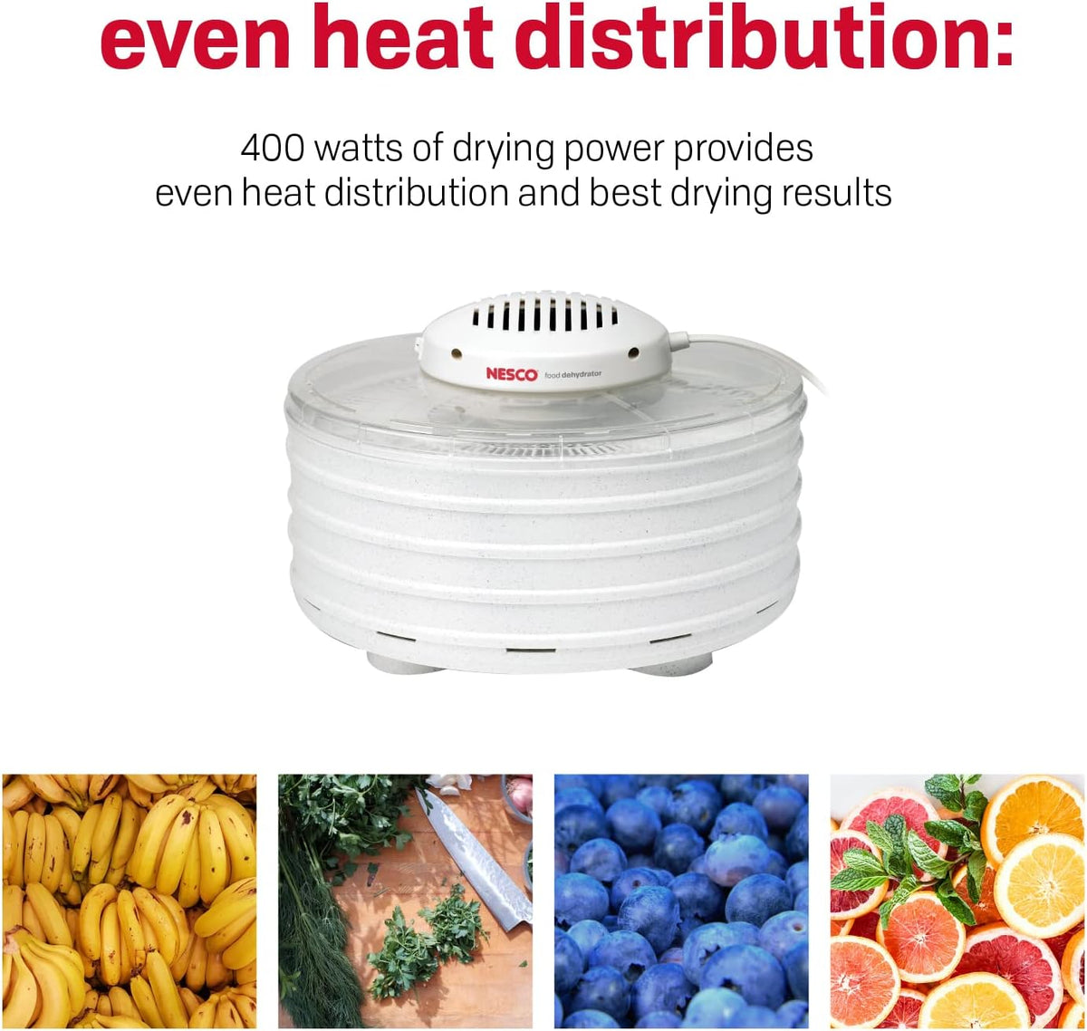 FD-37A Food Dehydrator for Herbs, Fruit, Beef Jerky, 4 Trays, Speckled White