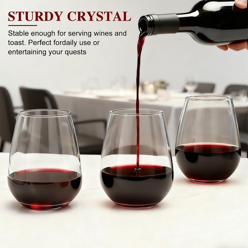Stemless Wine Glasses Set of 12,16oz Crystal Red Wine Glass