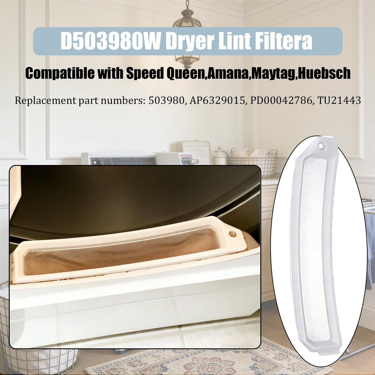 2 Pack D503980W Dryer Lint Filter Replacement, Dryer Lint Screen Compatible with Speed Queen,Washer LTEE/STEB Underwash Upper Dryer Filter Replace,TU21443,AP6329015,503980