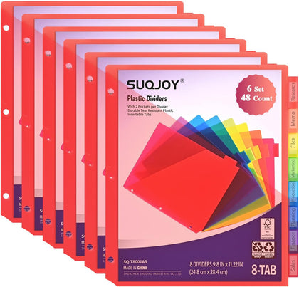 Binder Index Dividers with Tabs, 48 Count 3 Ring Binder Dividers with Pockets, 8 Tab Dividers for 3 Ring Binder