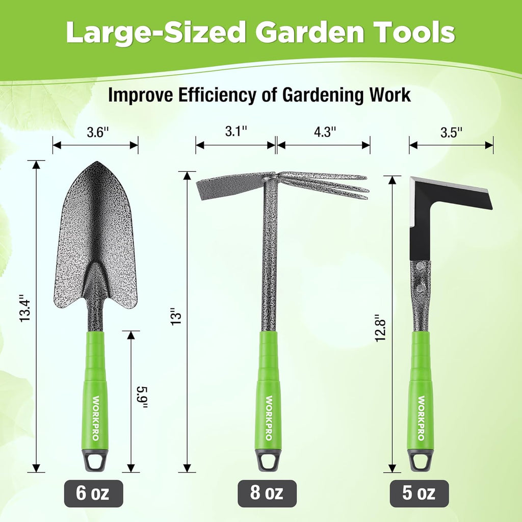 6-Piece Garden Tool Set, Heavy Duty Gardening Hand Tools with Soft Rubber Handle, Including Trowel, Rakes, 2-in-1 Hoe