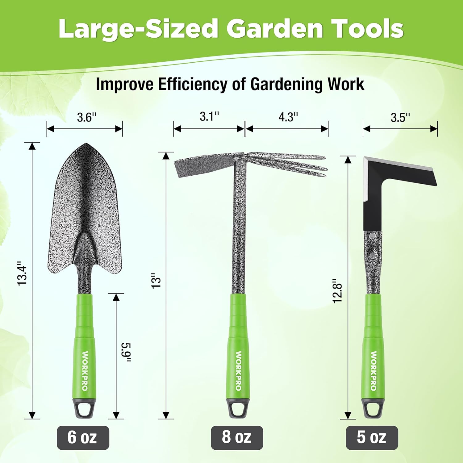6-Piece Garden Tool Set, Heavy Duty Gardening Hand Tools with Soft Rubber Handle, Including Trowel, Rakes, 2-in-1 Hoe