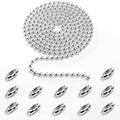 10 Feet Beaded Ball Chain, 4.5mm Stainless Steel Bead Pull Chain Extension with 12PCS Connectors for Window Roller Chain Replacement, Plumbing and Equipment Labeling (Silver)