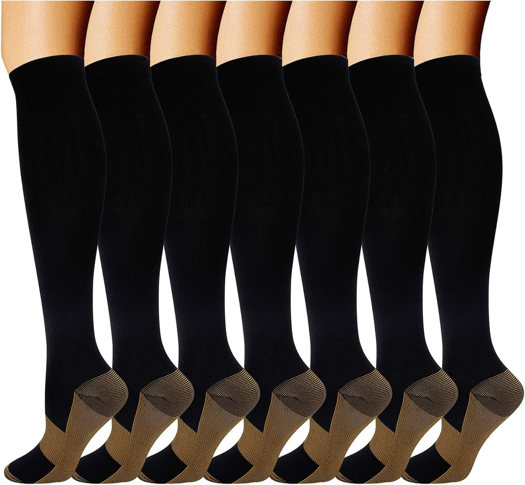 7 Pairs Copper Compression Socks for Men Women 20-30 mmHg Knee High Socks