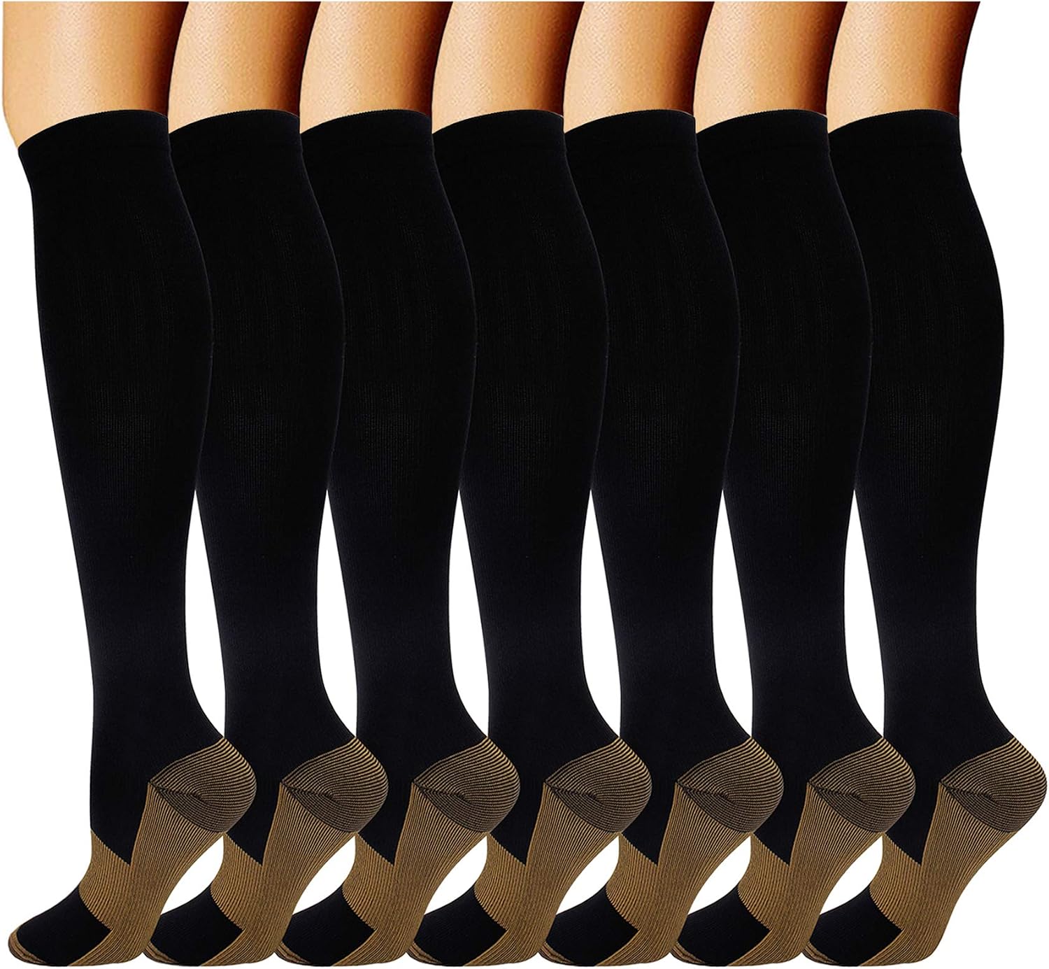 7 Pairs Copper Compression Socks for Men Women 20-30 mmHg Knee High Socks